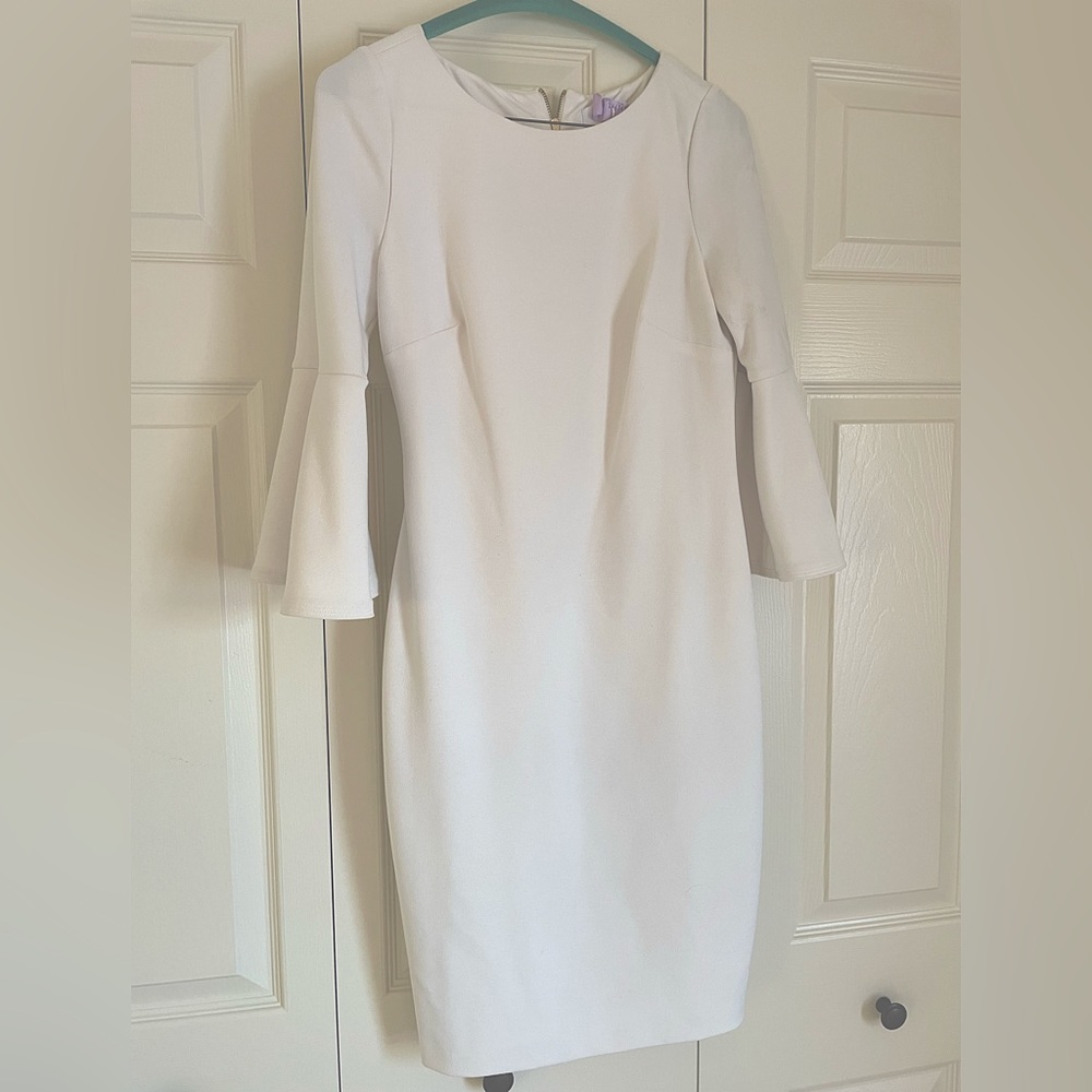 Calvin Klein white flare sleeve dress